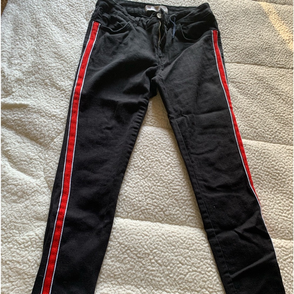 Black Zara with red stripes